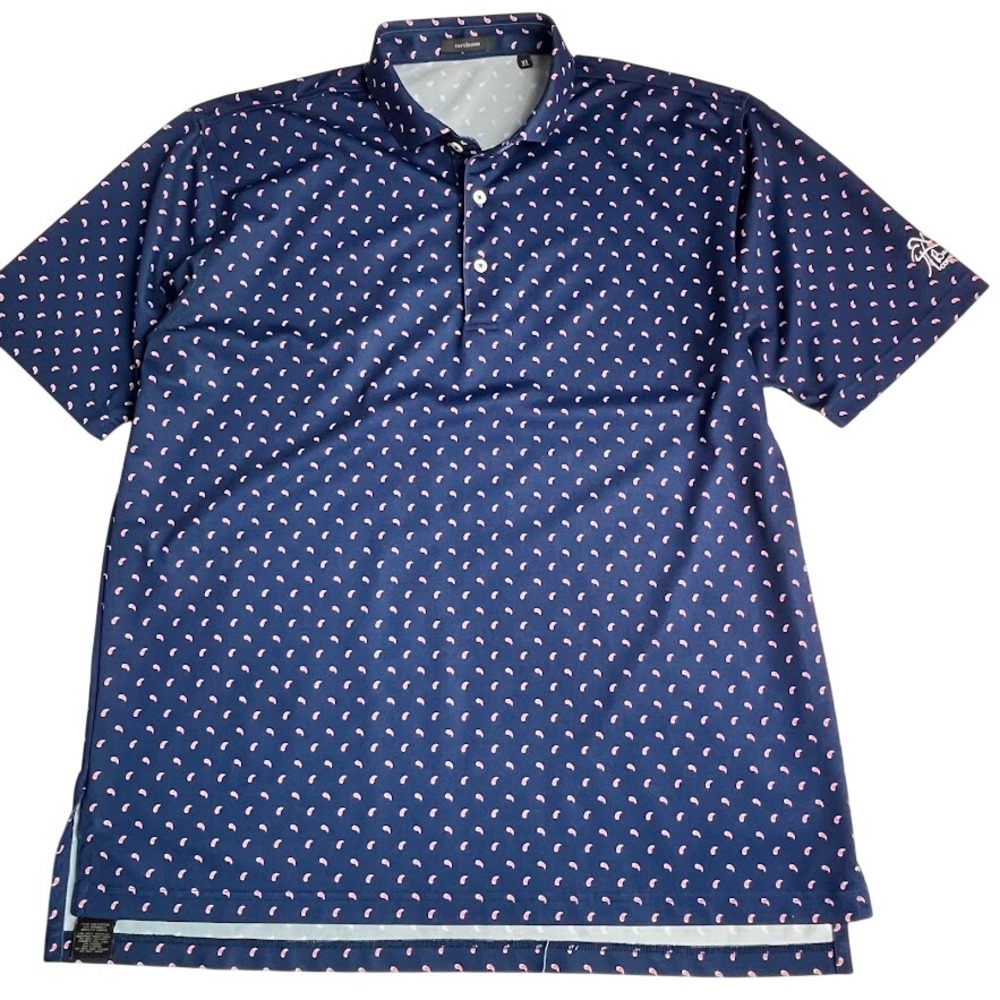Turtleson Polo Shirt Men XL Navy Blue Excellent Pink Paisley Performance Golf
